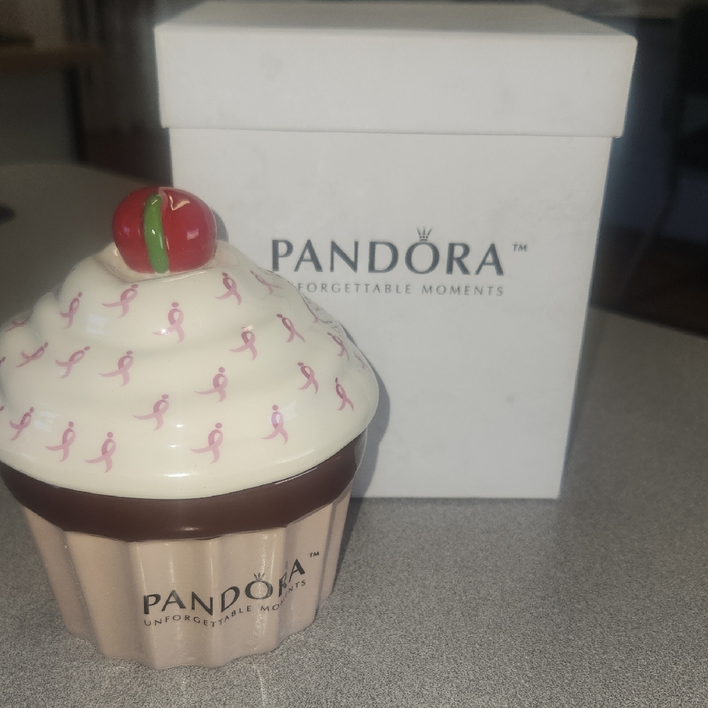 Pandora Cupcake Jewelry Box with Pink Ribbon Design
